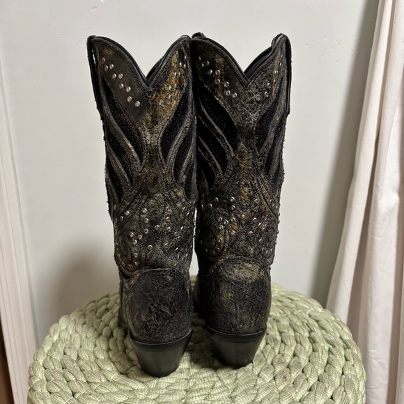 Durango Crush Bling Seqin Crackle Black Leather Boho Western Boots - Picture 9 of 11